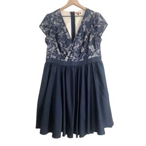 Modcloth Chi Chi London Elegance Awaits Navy Fit Flare Cocktail Lace Mini Dress